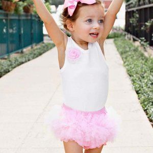 RuffleButts Pink Frilly Skirted Knit Diaper Cover